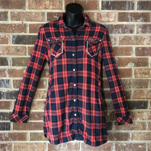 Miss Me Girls Plaid Button Down - XL